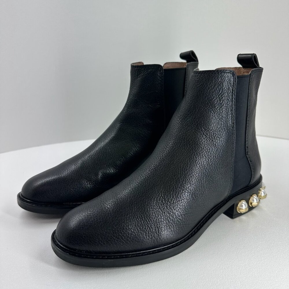 Louise et Cie Valtina Pearl Heel Chelsea Boots Women US 9M Pebbled Leather Black - Picture 4 of 13
